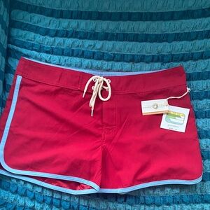 Red Women's Shorts with Blue Trim